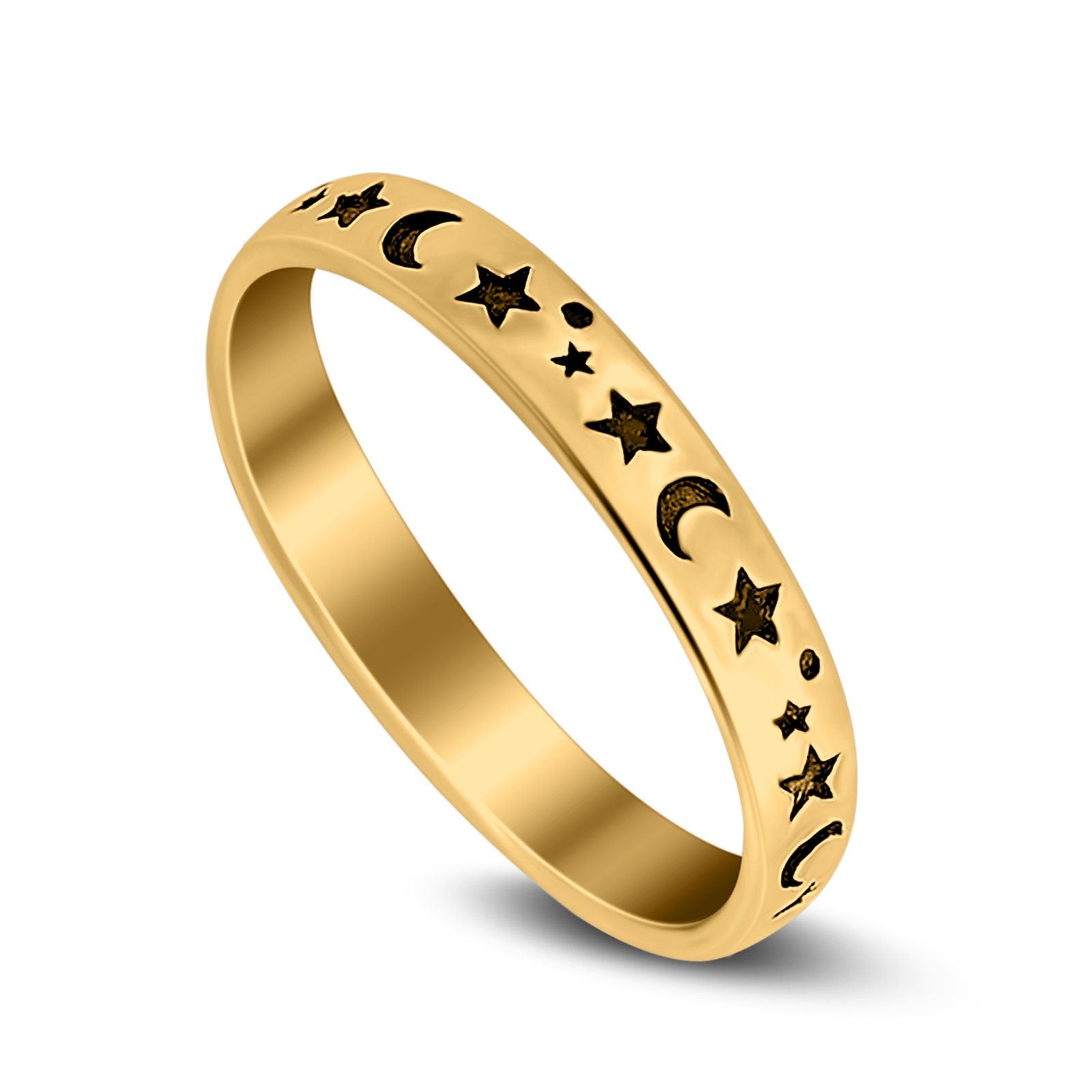 Stars Moon Ring Band 925 Sterling Silver Moon Star Band