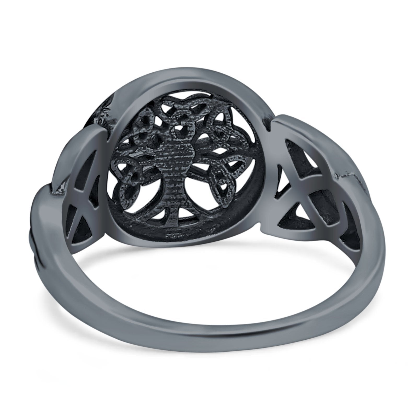 Celtic Tree of Life Signet Band Oxidized Ring Solid 925 Sterling Silver (12mm)