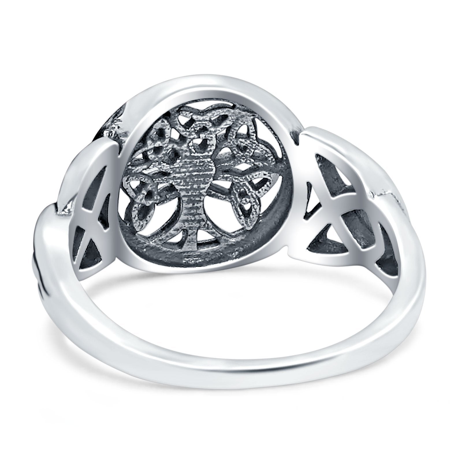 Celtic Tree of Life Signet Band Oxidized Ring Solid 925 Sterling Silver (12mm)
