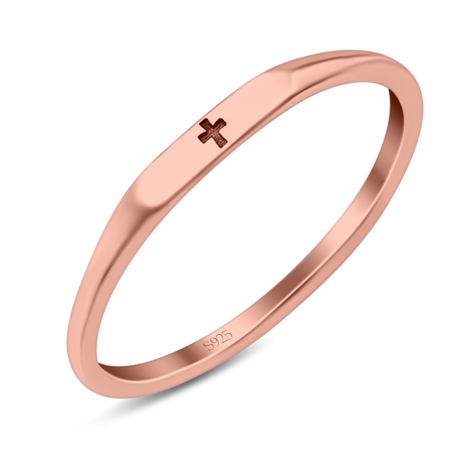 Small Cross Ring Oxidized Band Solid 925 Sterling Silver Thumb Ring (2.2mm)