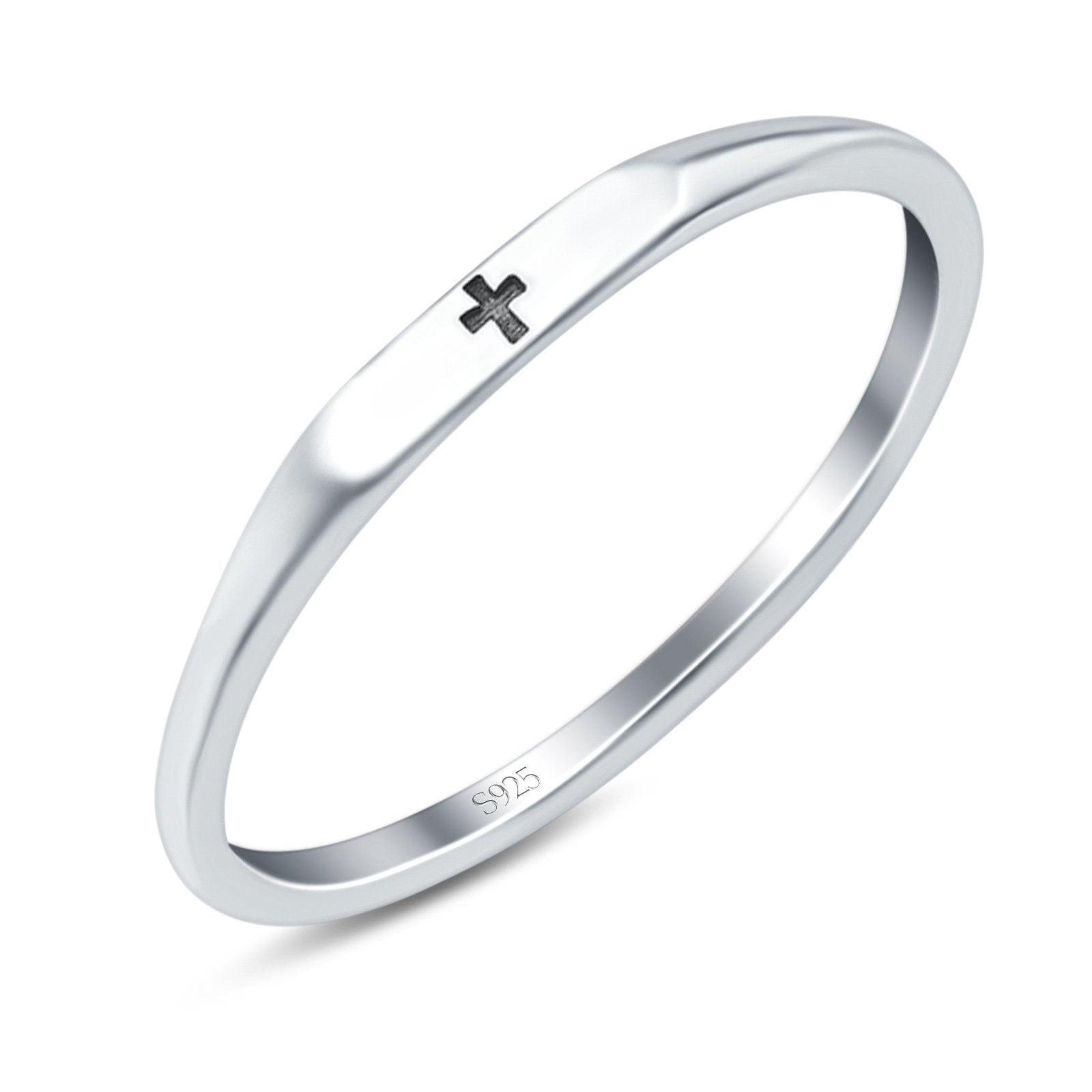 Small Cross Ring Oxidized Band Solid 925 Sterling Silver Thumb Ring (2.2mm)