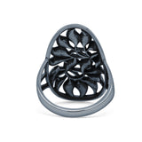 Filigree Leaves Circle Charm Tree of Life Statement Oxidized Band Solid 925 Sterling Silver Thumb Ring (27.5mm)