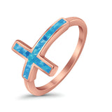 Sideways Cross Ring Rhodium Plated Band Lab Created Opal 925 Sterling Silver (12mm)