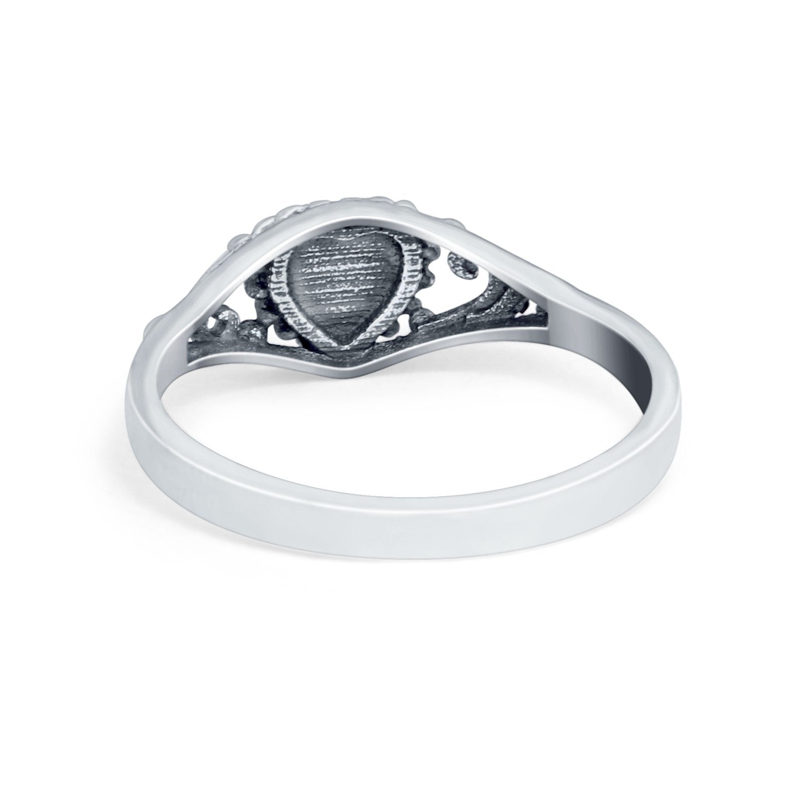 Filigree Heart Ring Oxidzied Simulated Cubic Zirconia 925 Sterling Silver