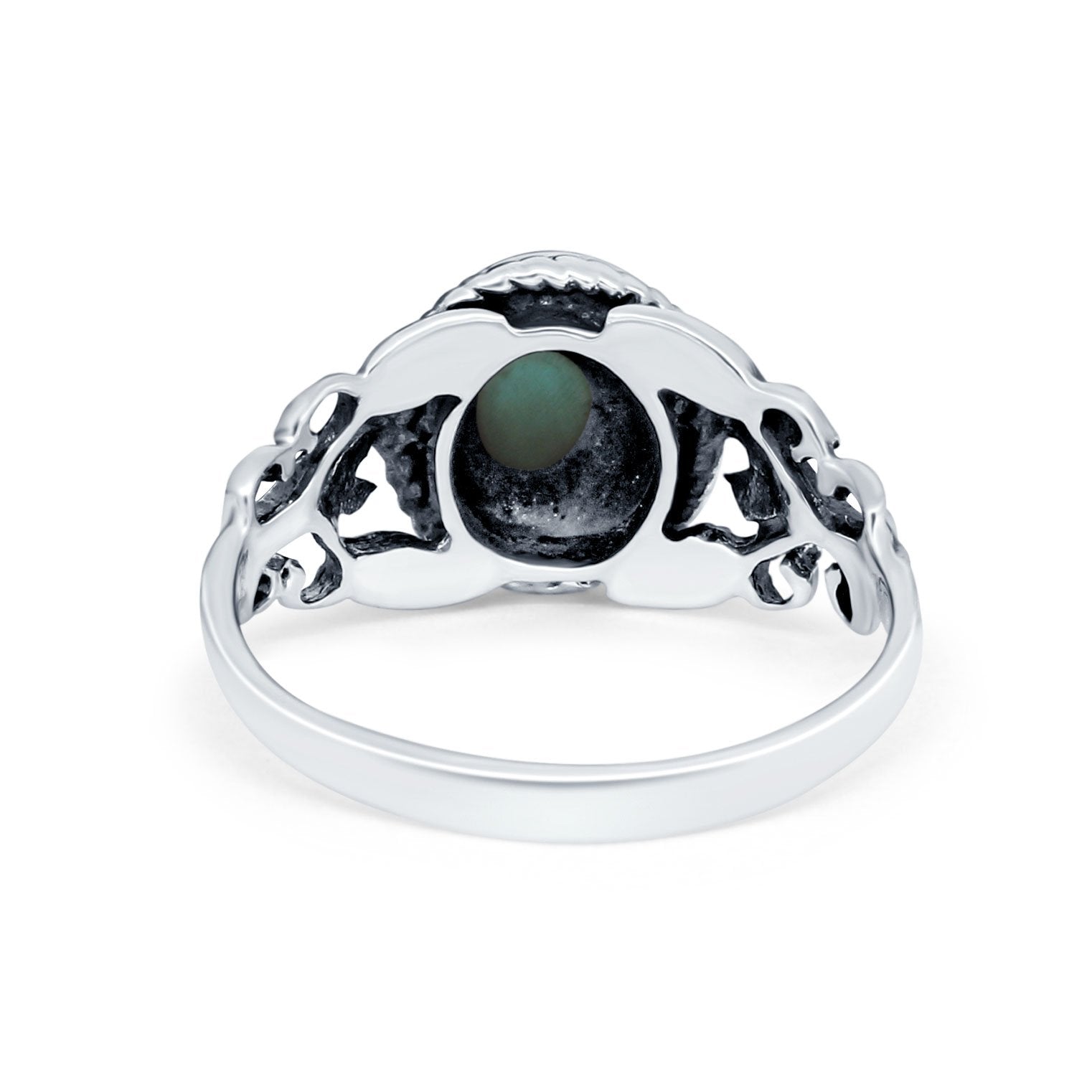 Vintage Antique Style Round Simulated Turquoise Cubic Zirconia 925 Sterling Silver