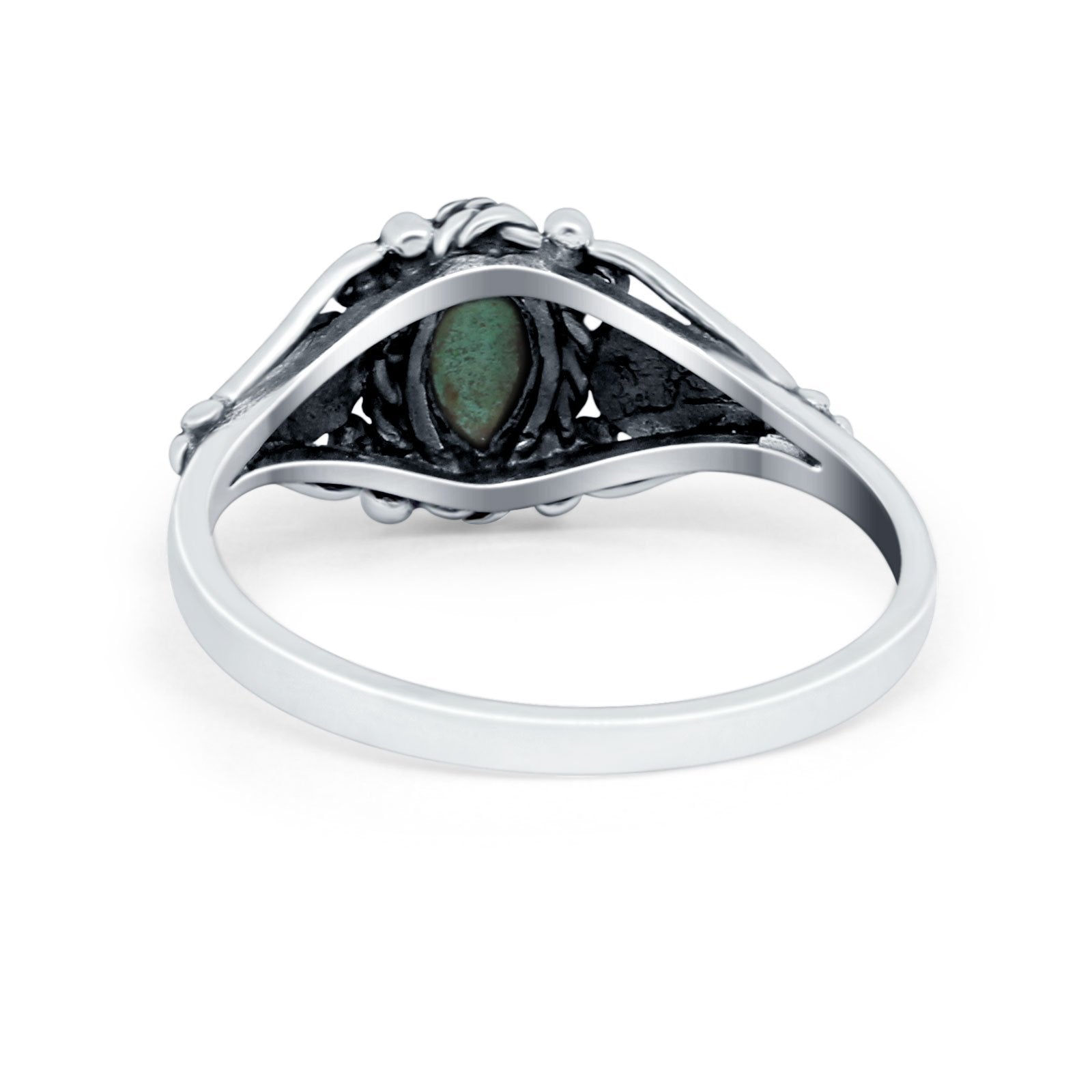 Filigree Marquise Simulated Turquoise Cubic Zirconia Ring 925 Sterling Silver