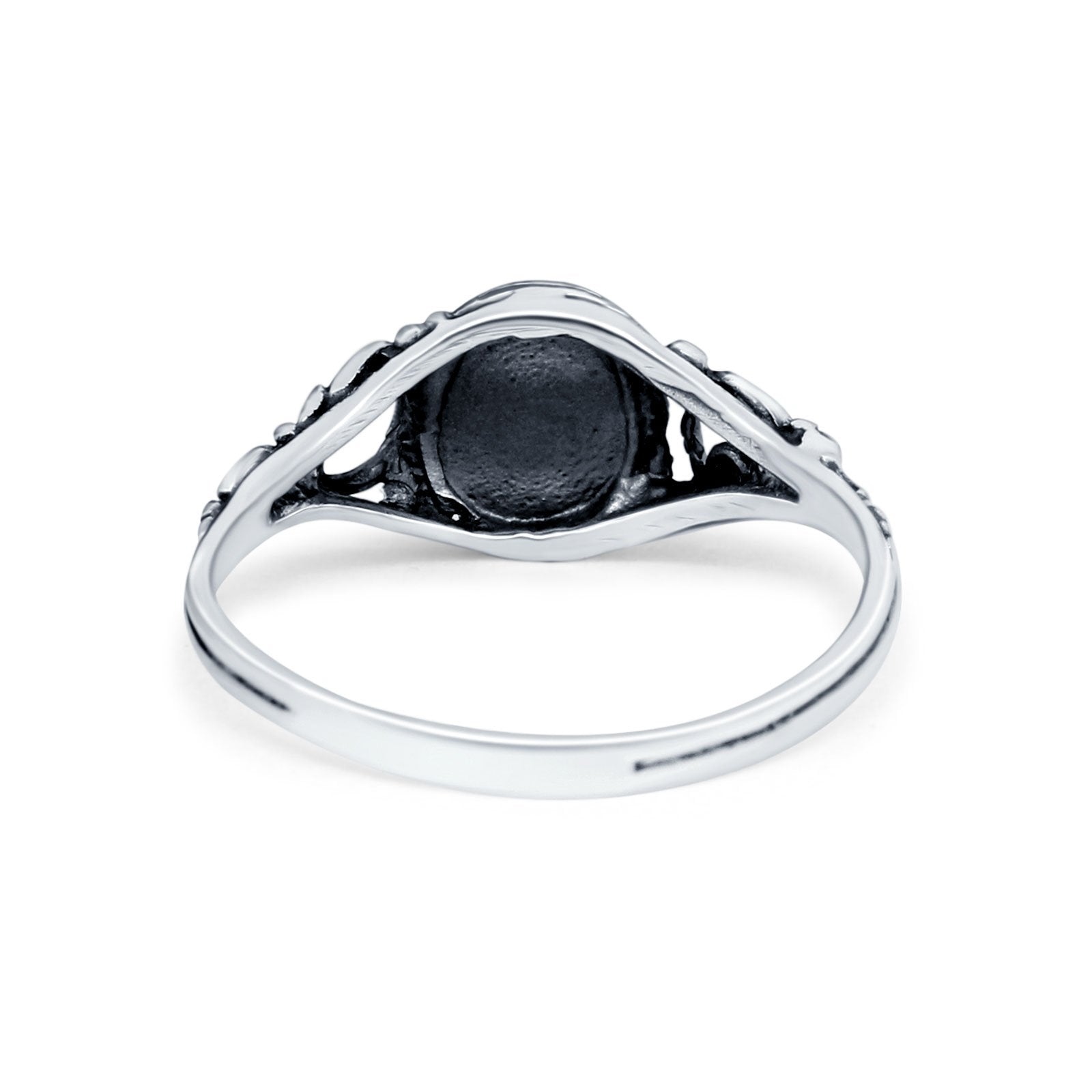 Filigree Oval Simulated Turquoise Cubic Zirconia Ring Round 925 Sterling Silver