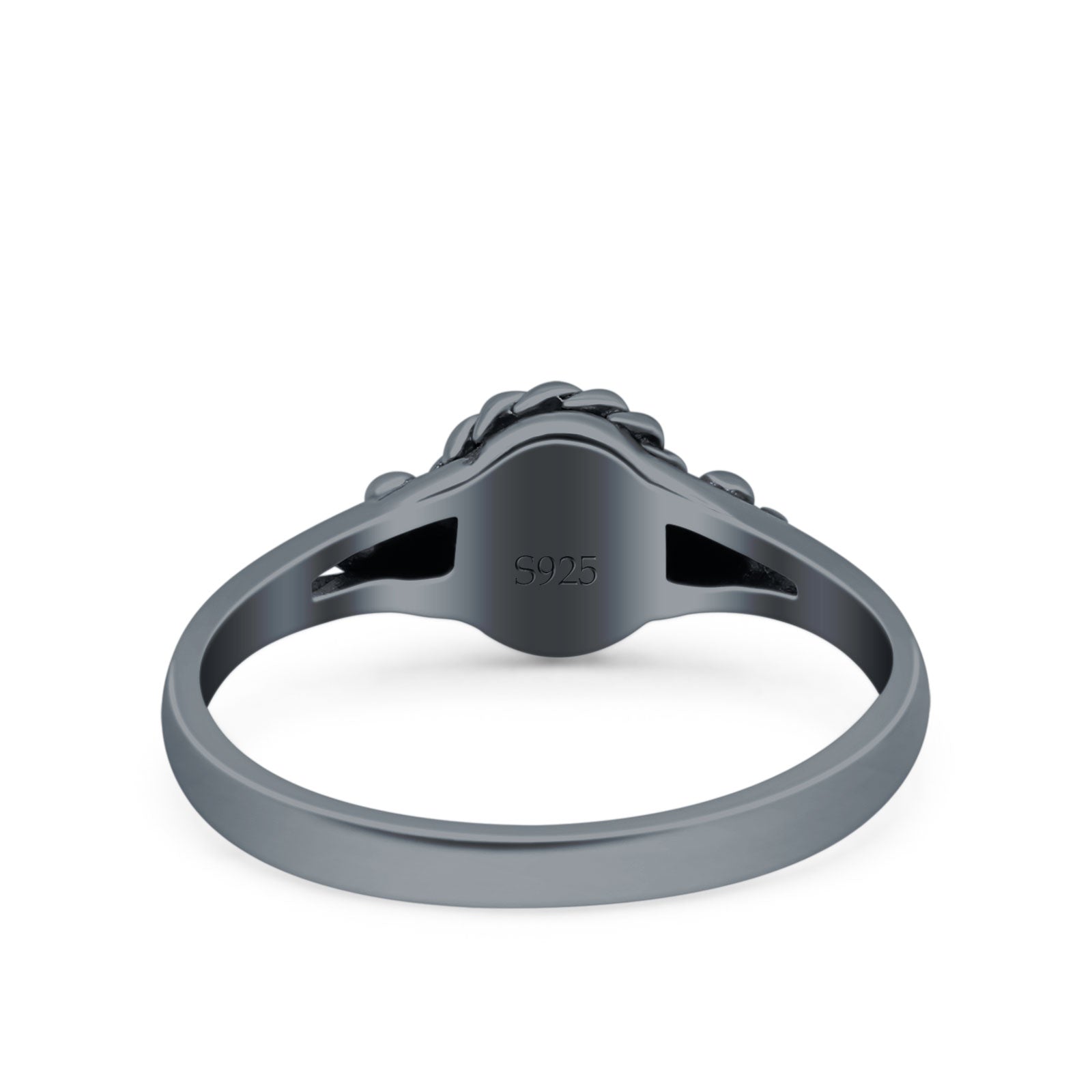 Vintage Style Lab Opal Petite Dainty Ring Solid Oxidized 925 Sterling Silver