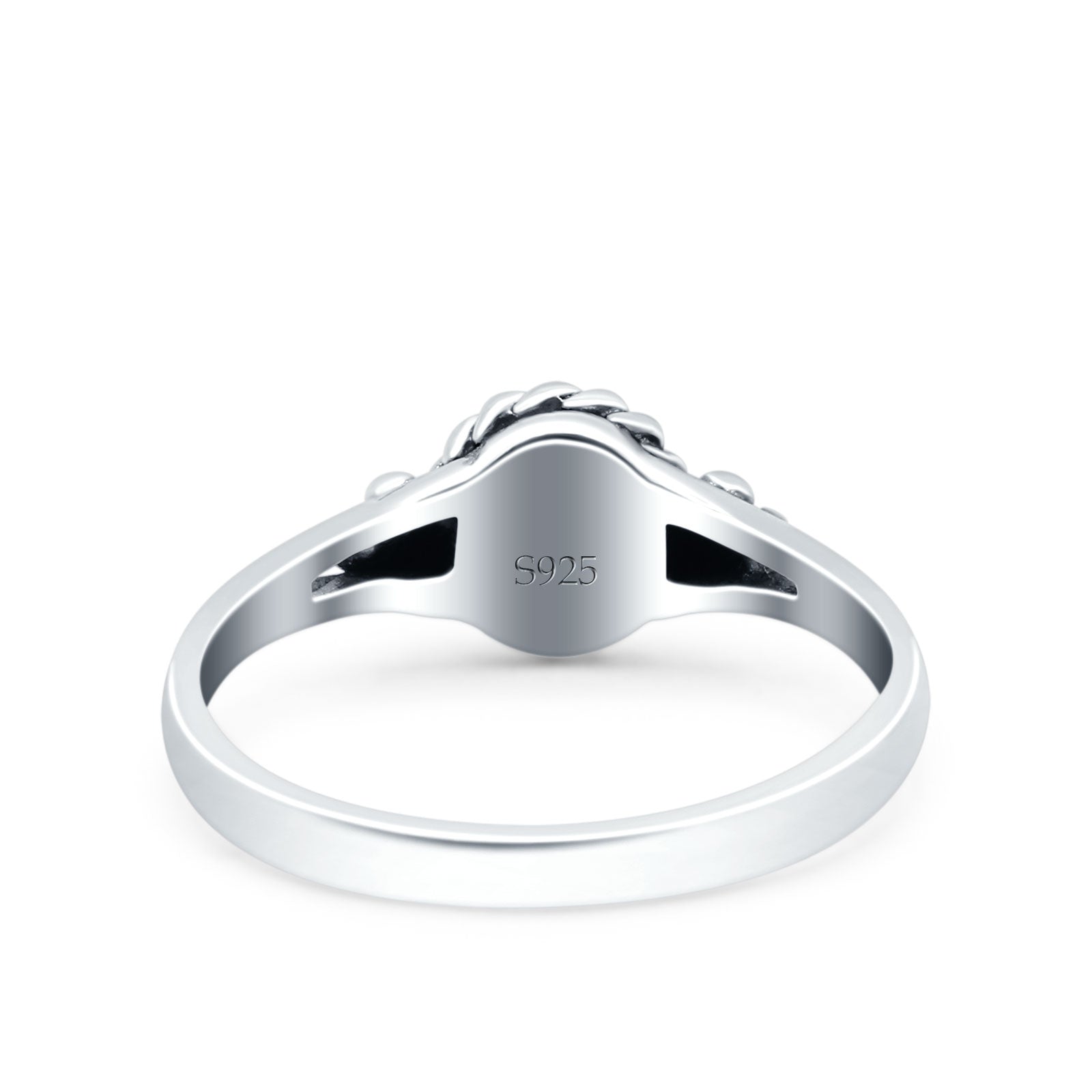 Vintage Style Lab Opal Petite Dainty Ring Solid Oxidized 925 Sterling Silver