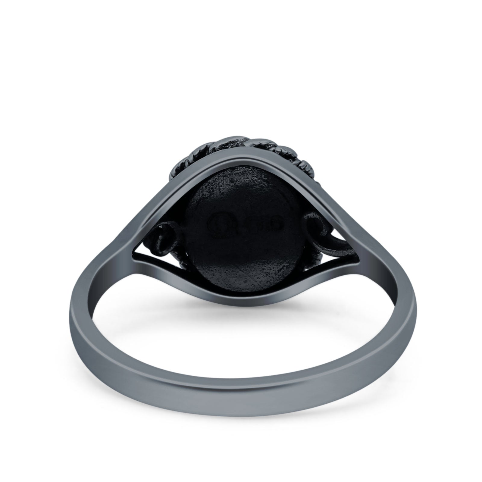 Filigree Petite Dainty Lab Opal Ring Solid Round Oxidized 925 Sterling Silver