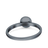 Petite Dainty Lab Opal Ring Solid Round Oxidized 925 Sterling Silver