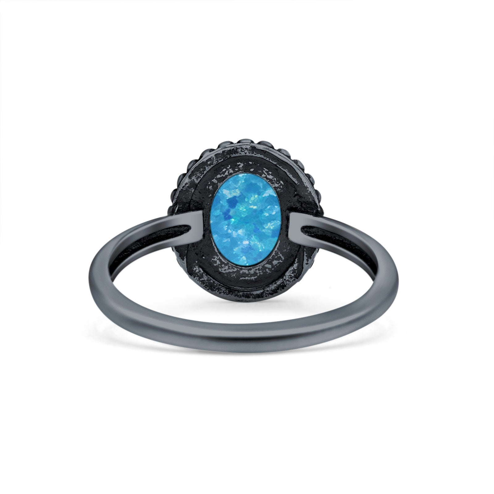 Petite Dainty Lab Opal Ring Solid Round Oxidized 925 Sterling Silver