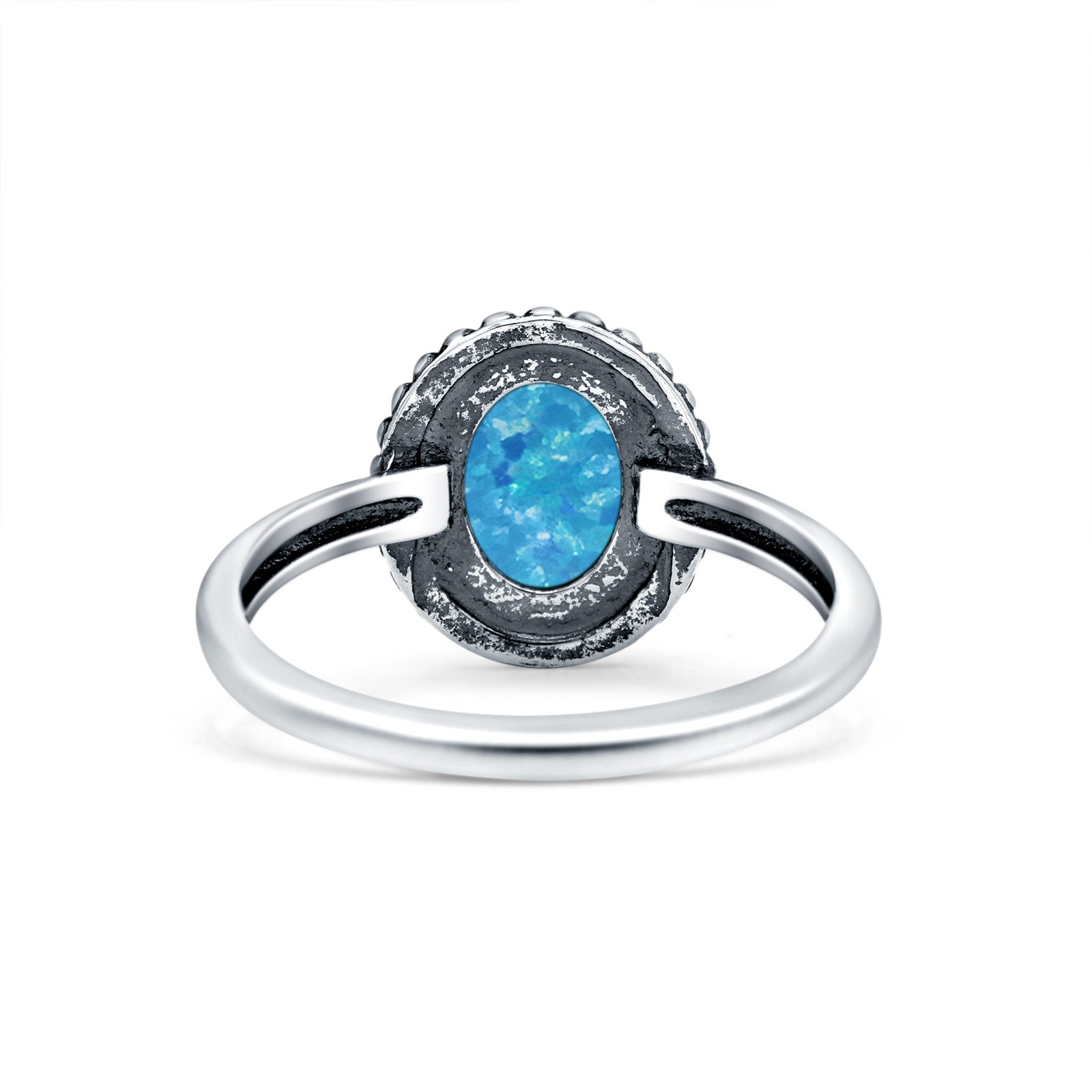 Petite Dainty Lab Opal Ring Solid Round Oxidized 925 Sterling Silver