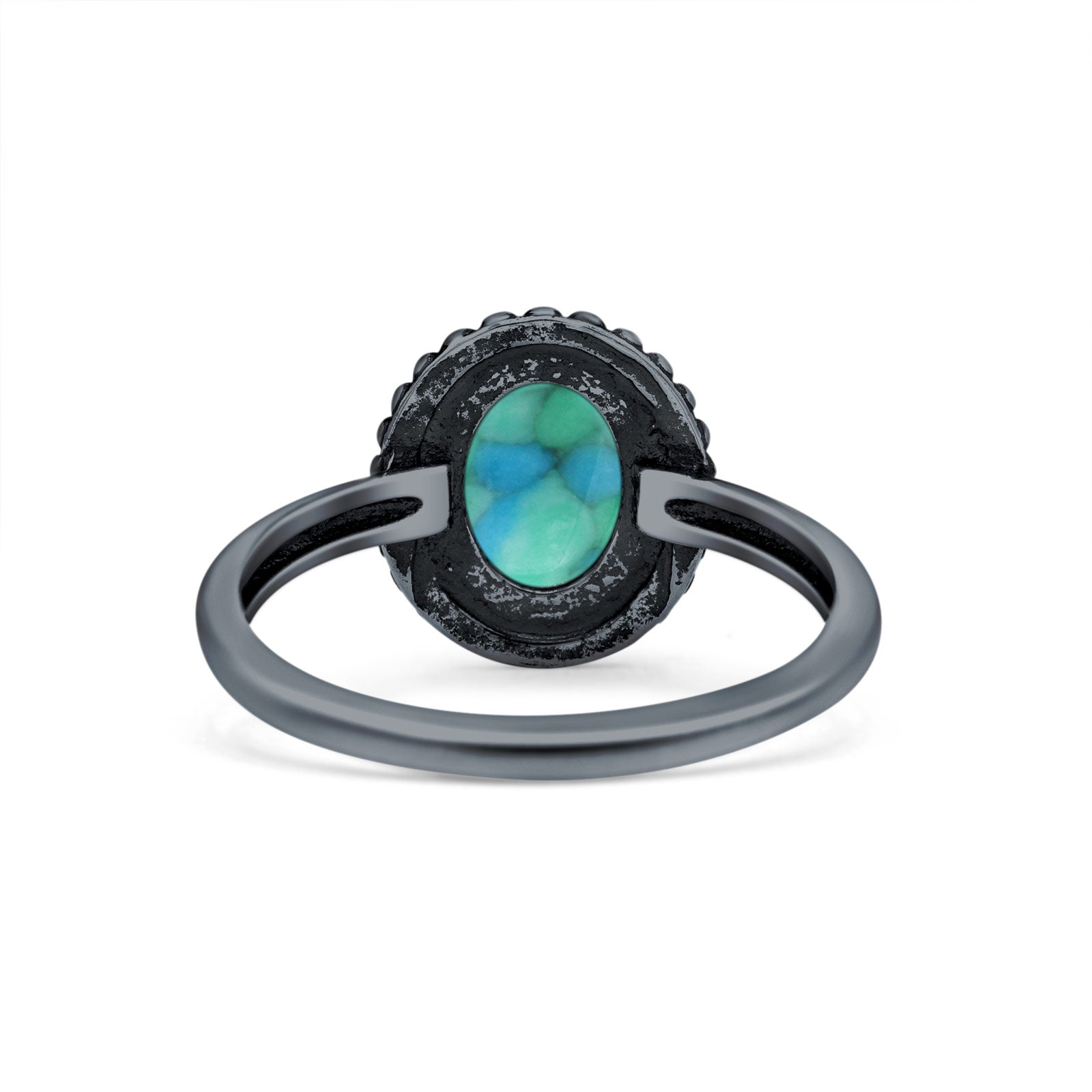 Petite Dainty Lab Opal Ring Solid Round Oxidized 925 Sterling Silver