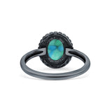 Petite Dainty Lab Opal Ring Solid Round Oxidized 925 Sterling Silver