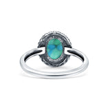Petite Dainty Lab Opal Ring Solid Round Oxidized 925 Sterling Silver