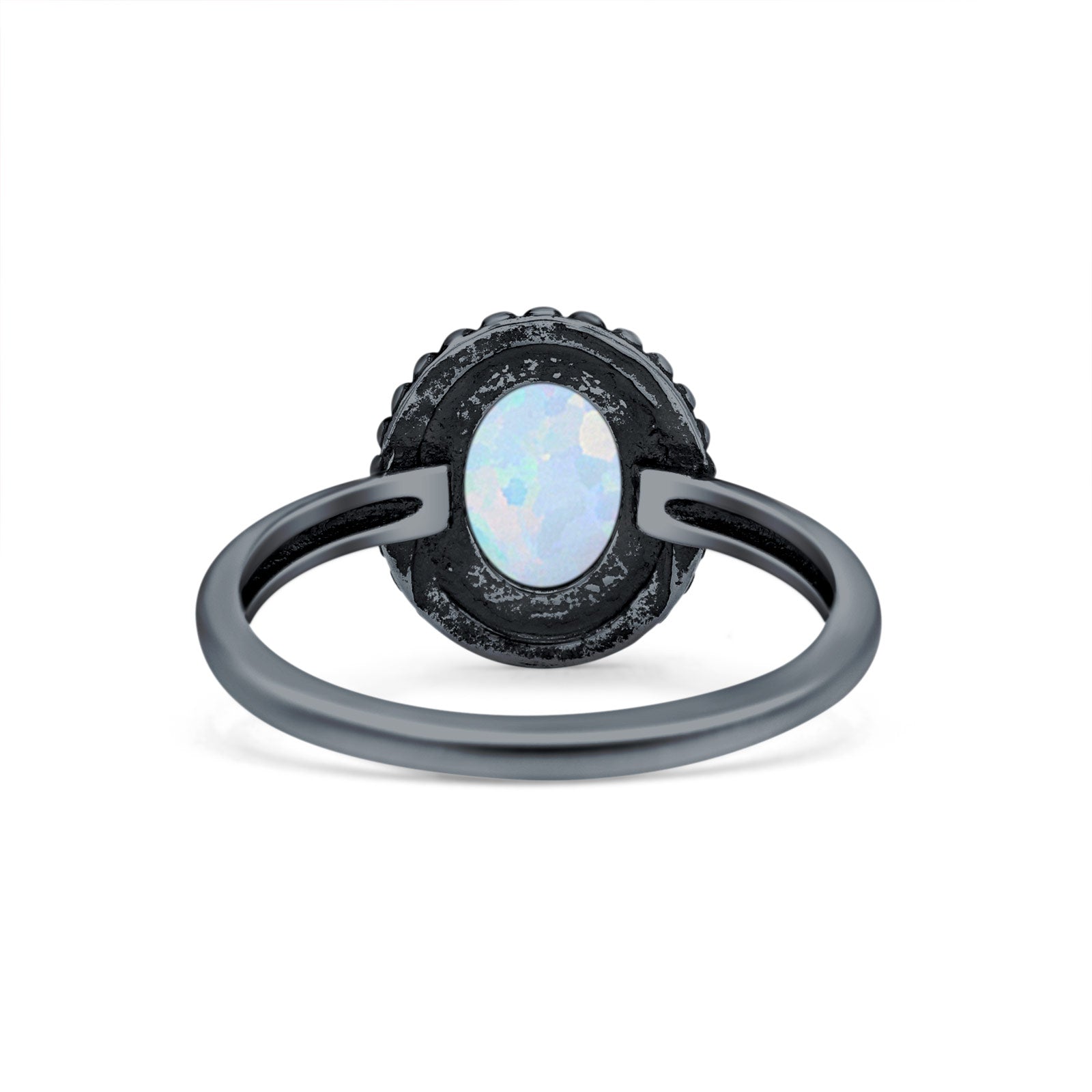 Petite Dainty Lab Opal Ring Solid Round Oxidized 925 Sterling Silver