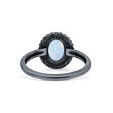 Petite Dainty Lab Opal Ring Solid Round Oxidized 925 Sterling Silver