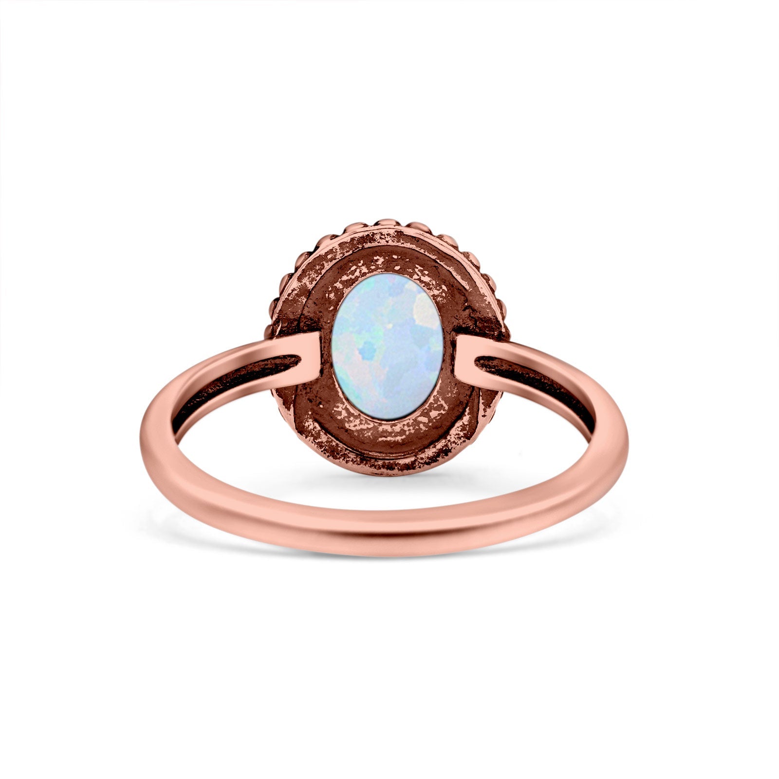 Petite Dainty Lab Opal Ring Solid Round Oxidized 925 Sterling Silver