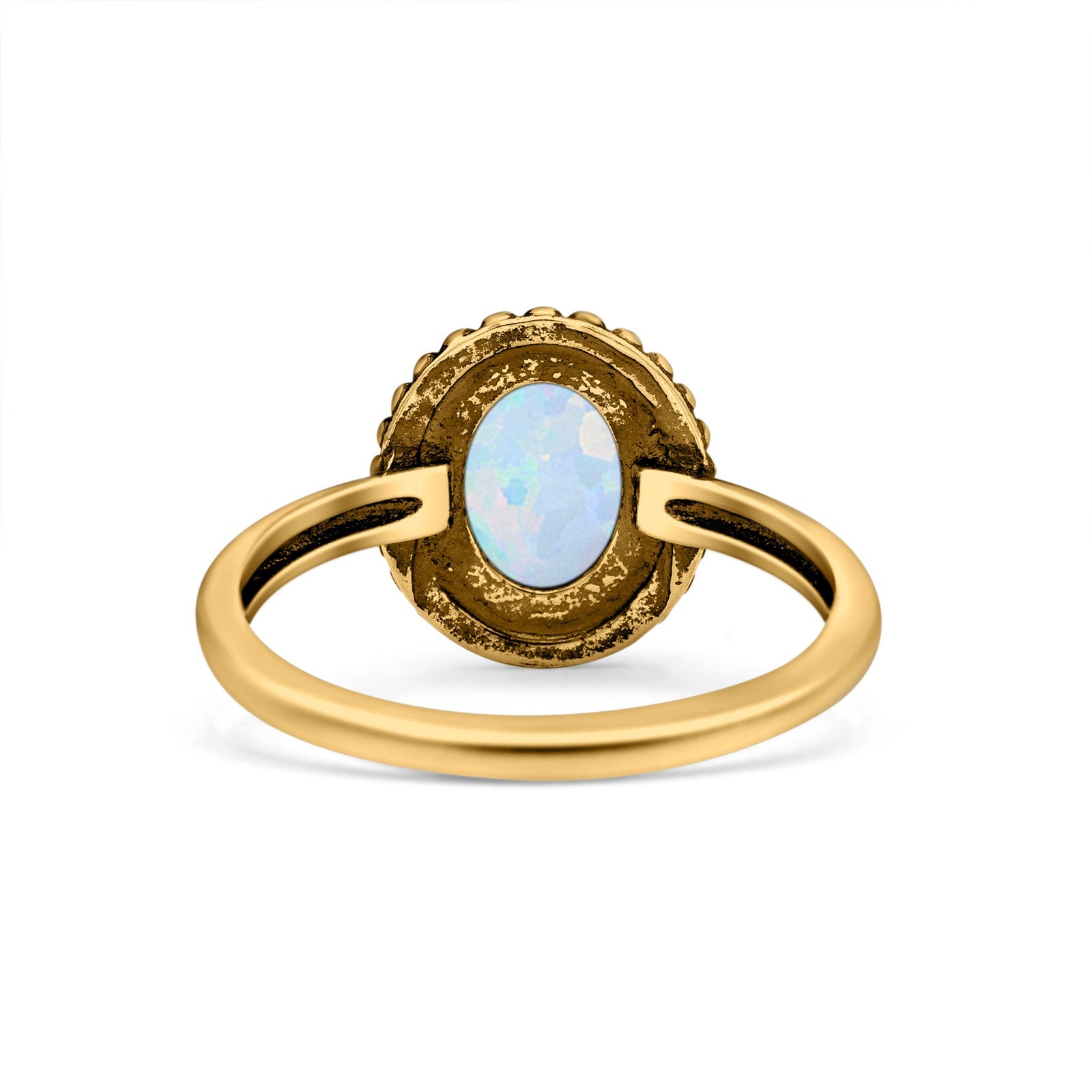 Petite Dainty Lab Opal Ring Solid Round Oxidized 925 Sterling Silver