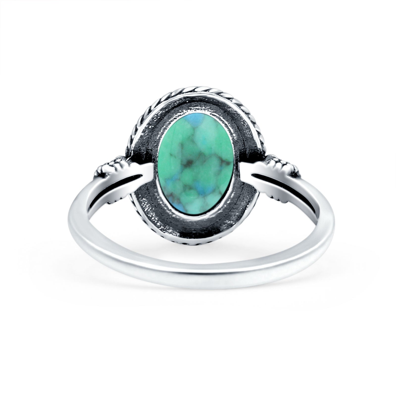 Petite Dainty Vintage Style Lab Opal Ring Solid Oval Oxidized 925 Sterling Silver