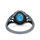 Filigree Vintage Style Oval Lab Opal Ring Solid Oxidized 925 Sterling Silver