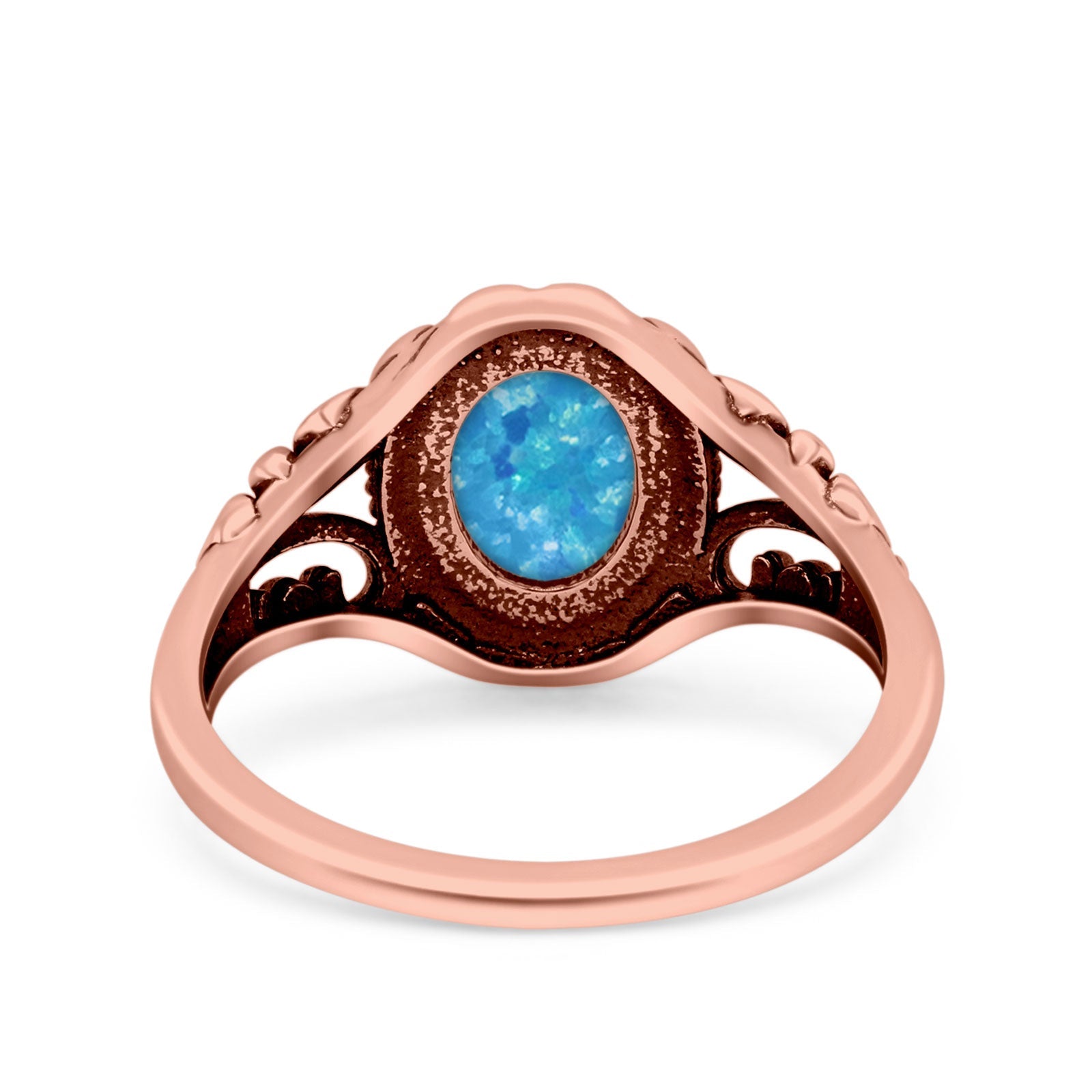 Filigree Vintage Style Oval Lab Opal Ring Solid Oxidized 925 Sterling Silver