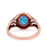 Filigree Vintage Style Oval Lab Opal Ring Solid Oxidized 925 Sterling Silver