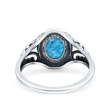 Filigree Vintage Style Oval Lab Opal Ring Solid Oxidized 925 Sterling Silver