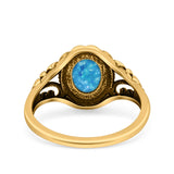 Filigree Vintage Style Oval Lab Opal Ring Solid Oxidized 925 Sterling Silver
