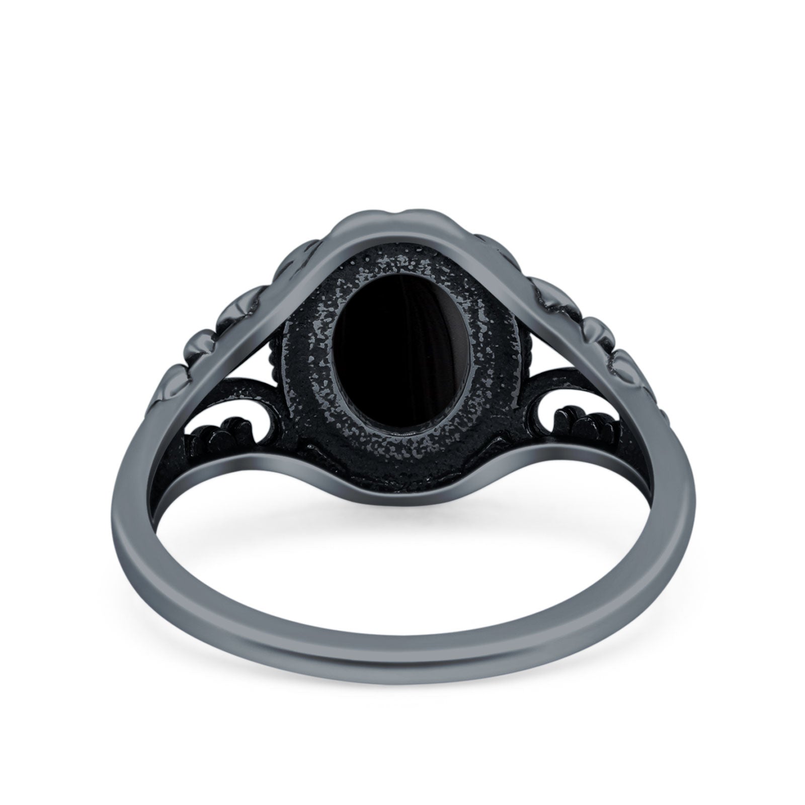 Filigree Vintage Style Oval Lab Opal Ring Solid Oxidized 925 Sterling Silver