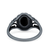 Filigree Vintage Style Oval Lab Opal Ring Solid Oxidized 925 Sterling Silver