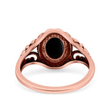 Filigree Vintage Style Oval Lab Opal Ring Solid Oxidized 925 Sterling Silver