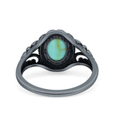 Filigree Vintage Style Oval Lab Opal Ring Solid Oxidized 925 Sterling Silver