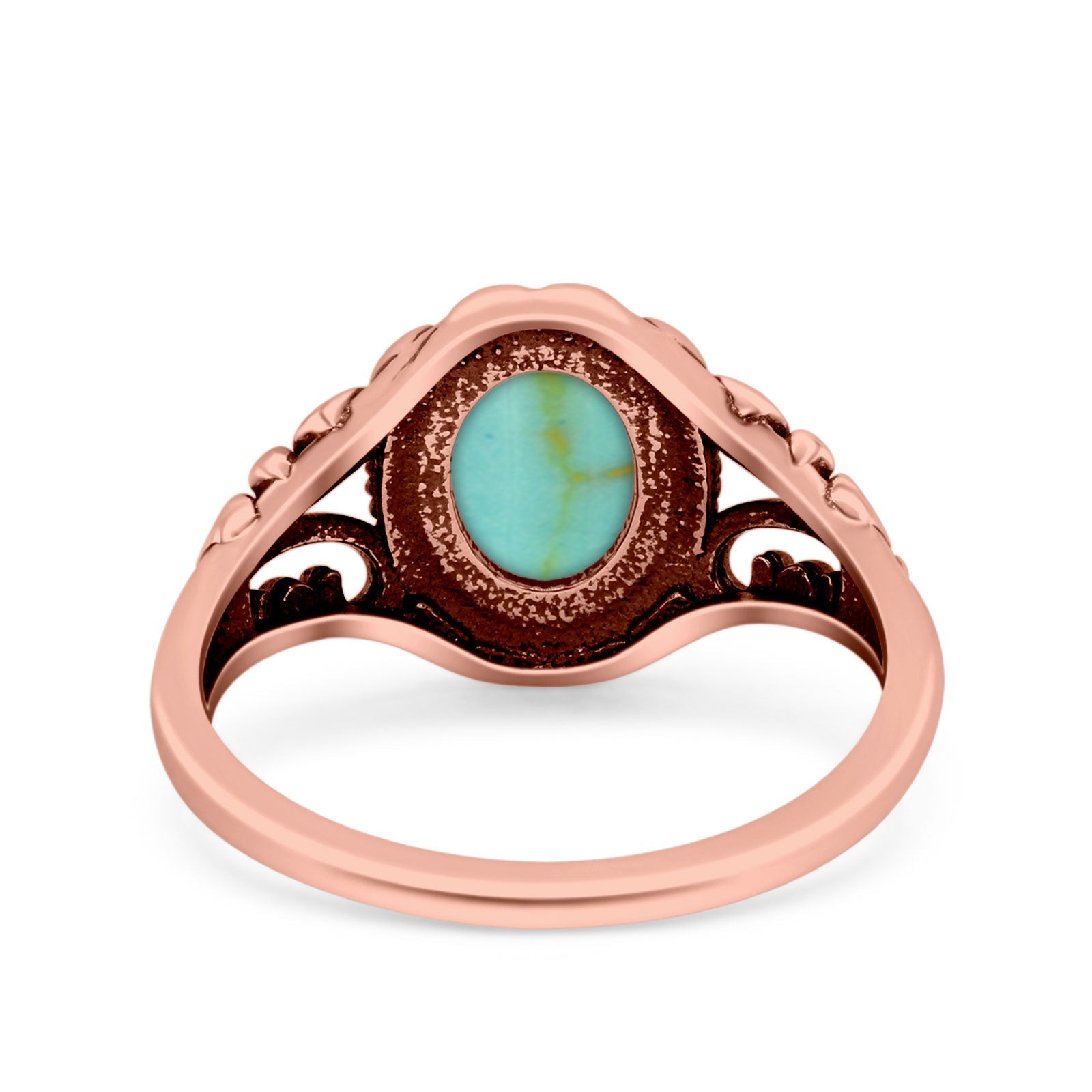 Filigree Vintage Style Oval Lab Opal Ring Solid Oxidized 925 Sterling Silver