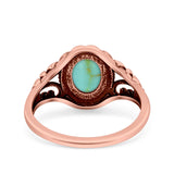 Filigree Vintage Style Oval Lab Opal Ring Solid Oxidized 925 Sterling Silver