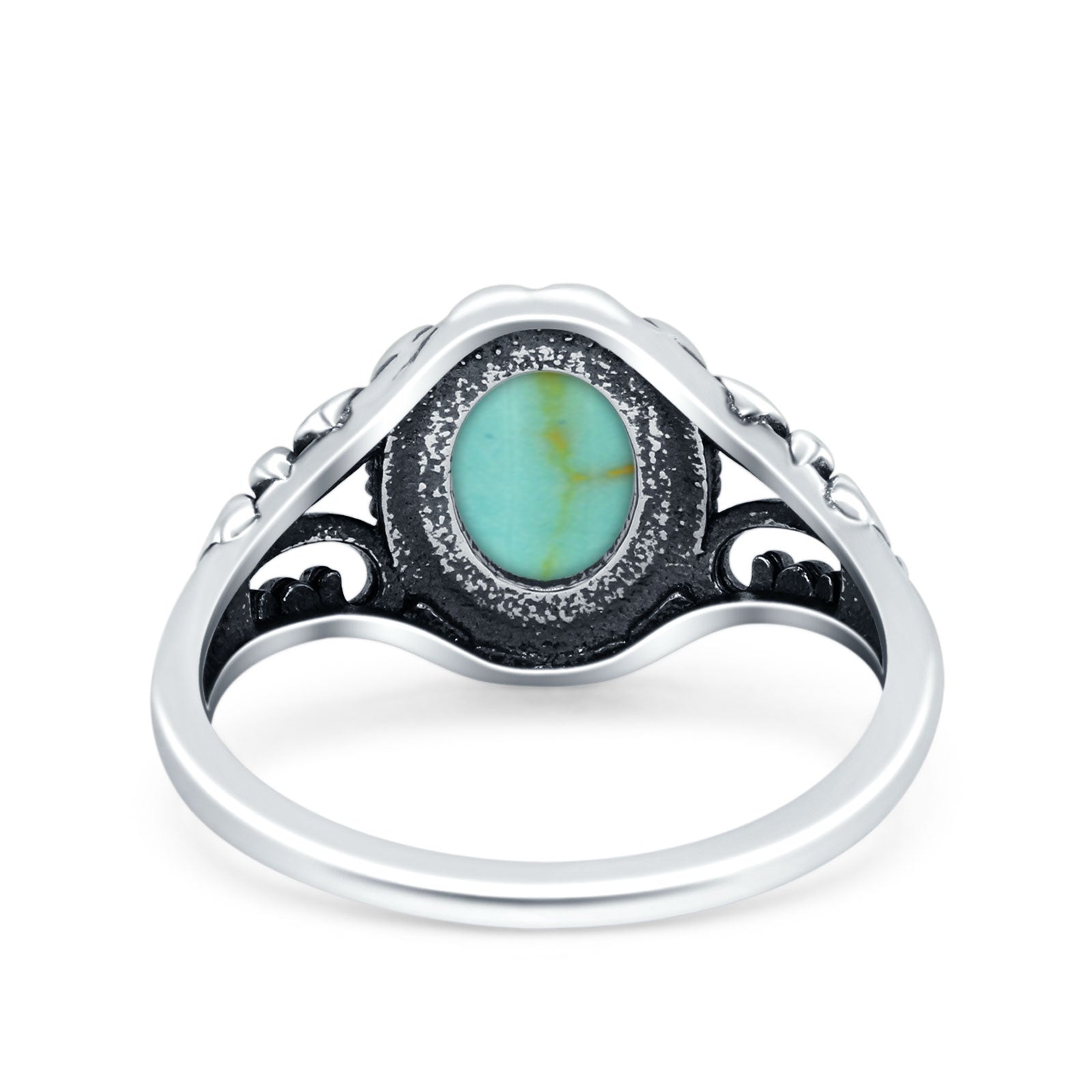 Filigree Vintage Style Oval Lab Opal Ring Solid Oxidized 925 Sterling Silver
