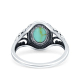 Filigree Vintage Style Oval Lab Opal Ring Solid Oxidized 925 Sterling Silver