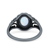 Filigree Vintage Style Oval Lab Opal Ring Solid Oxidized 925 Sterling Silver