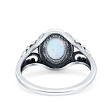 Filigree Vintage Style Oval Lab Opal Ring Solid Oxidized 925 Sterling Silver