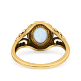 Filigree Vintage Style Oval Lab Opal Ring Solid Oxidized 925 Sterling Silver