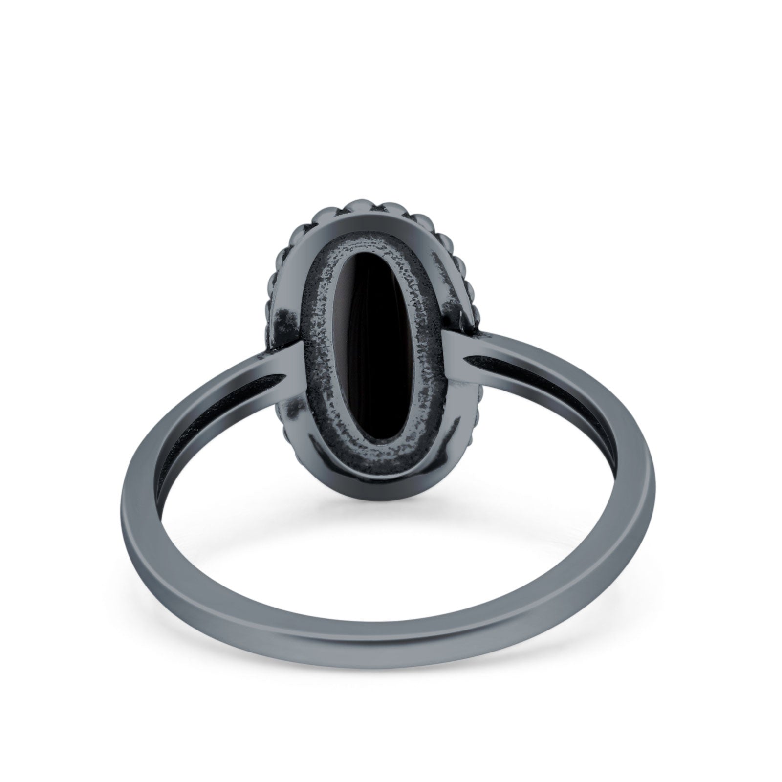 Vintage Style Oval Lab Opal Ring Solid Oxidized 925 Sterling Silver (13mm)