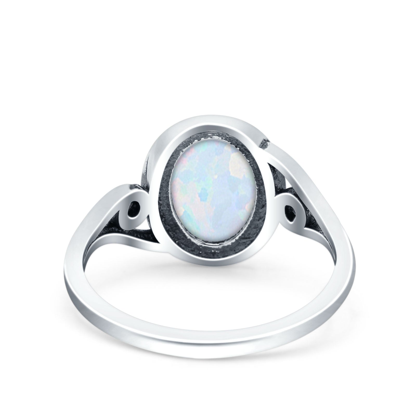 Petite Dainty Oval Lab Opal Vintage Style Ring Oxidized Solid 925 Sterling Silver 925 Sterling Silver