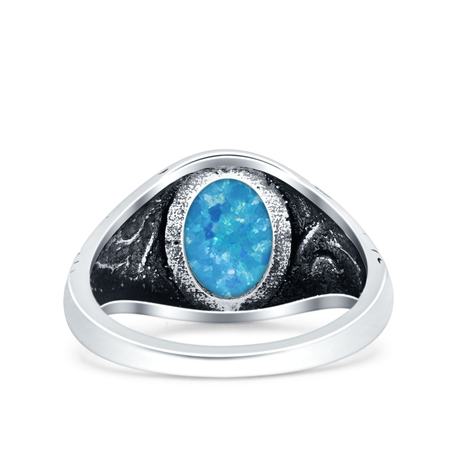 Petite Dainty Vintage Style Lab Opal Ring Solid Oval Oxidized 925 Sterling Silver