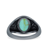 Petite Dainty Vintage Style Lab Opal Ring Solid Oval Oxidized 925 Sterling Silver