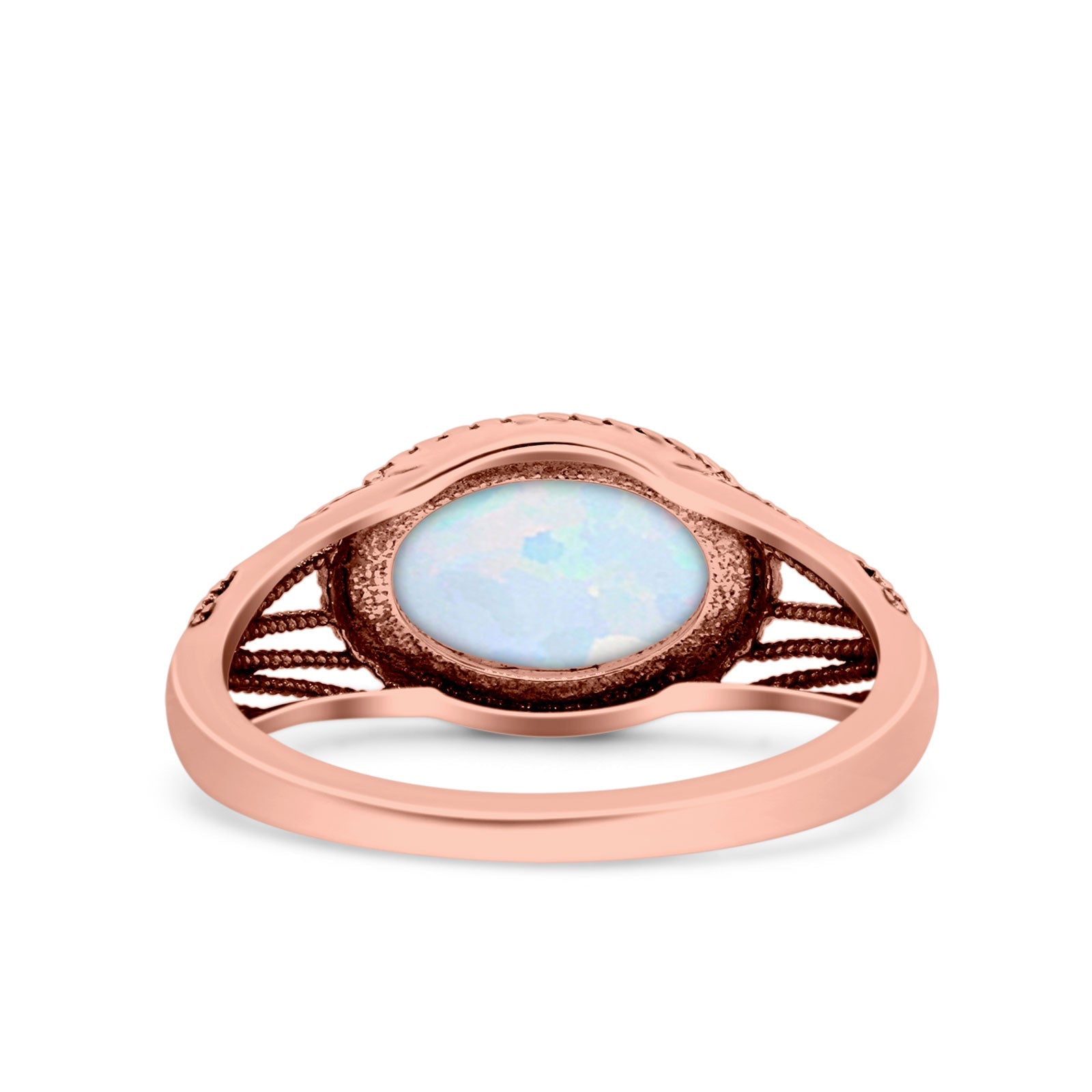 Vintage Style Petite Dainty Lab Opal Ring Solid Oval Oxidized 925 Sterling Silver