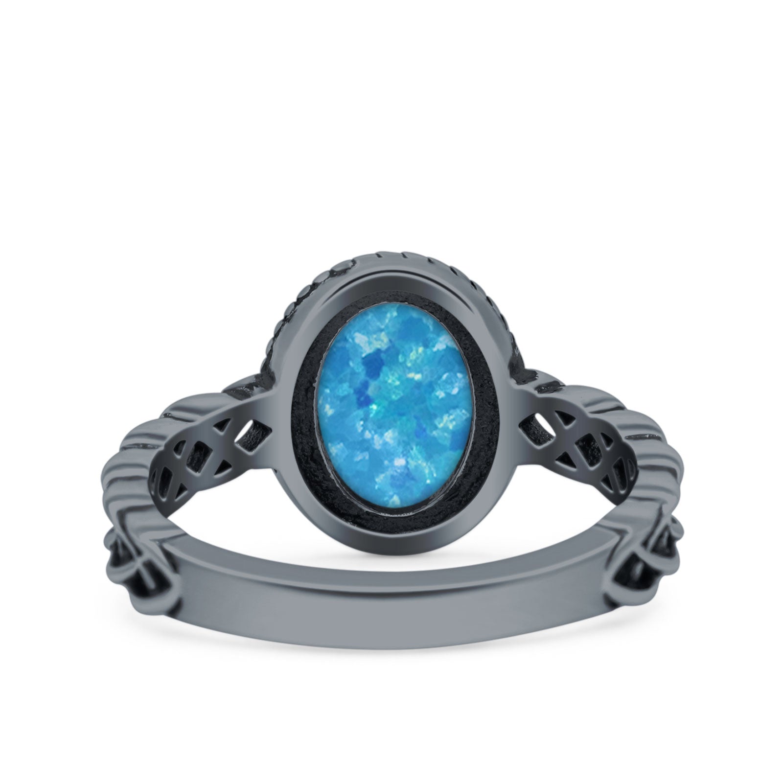 Petite Dainty Cross Vintage Style Lab Opal Ring Solid Oval Oxidized 925 Sterling Silver