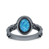 Petite Dainty Cross Vintage Style Lab Opal Ring Solid Oval Oxidized 925 Sterling Silver