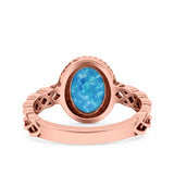 Petite Dainty Cross Vintage Style Lab Opal Ring Solid Oval Oxidized 925 Sterling Silver