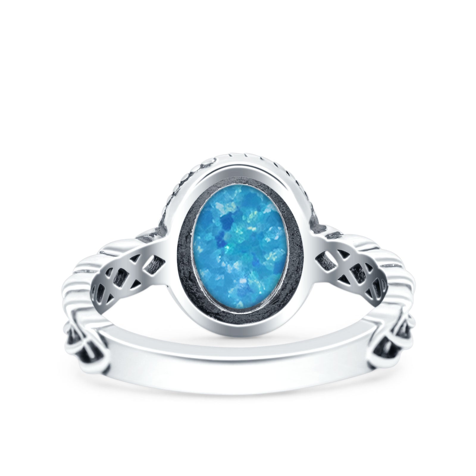 Petite Dainty Cross Vintage Style Lab Opal Ring Solid Oval Oxidized 925 Sterling Silver